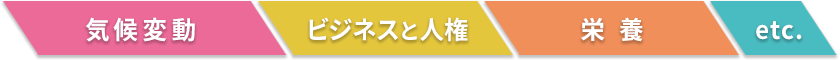5つのテーマ：気候変動/ビジネスと人権/栄養 ,etc.